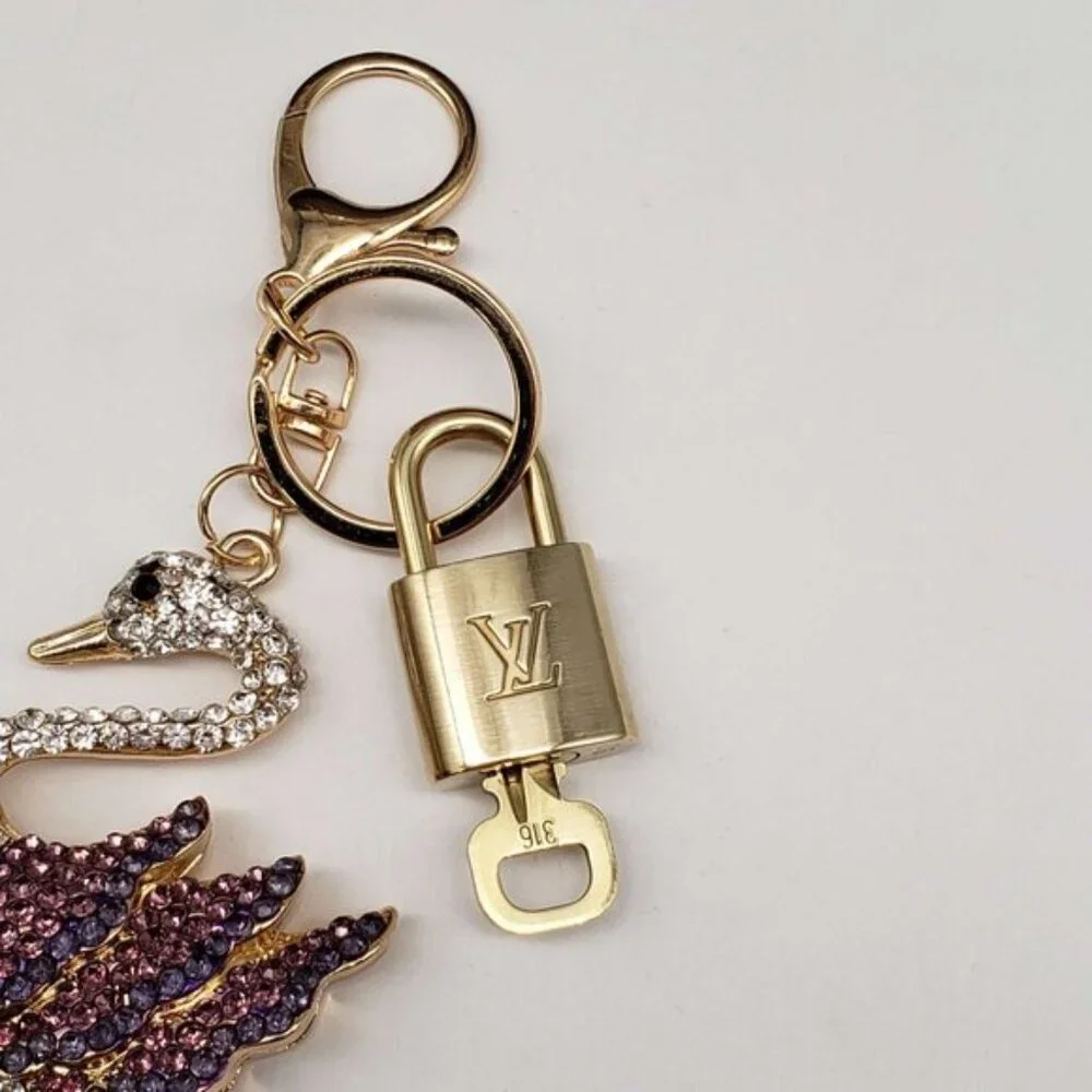 Authentic Louis Vuitton Padlock & Key Gold ✨Unbranded Swan Bag Charm Keychain
